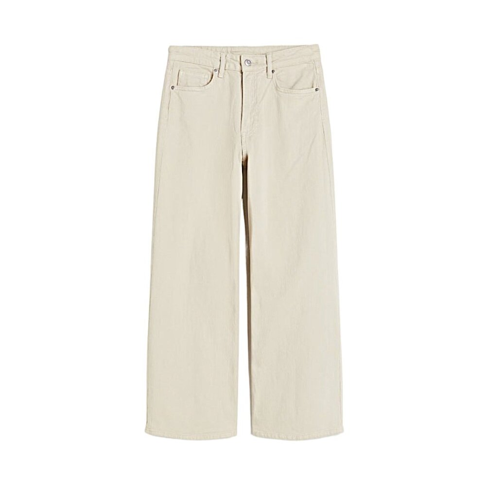 H&M Denim High Rise Wide Leg Cropped Jeans Cream Women’s Size 6